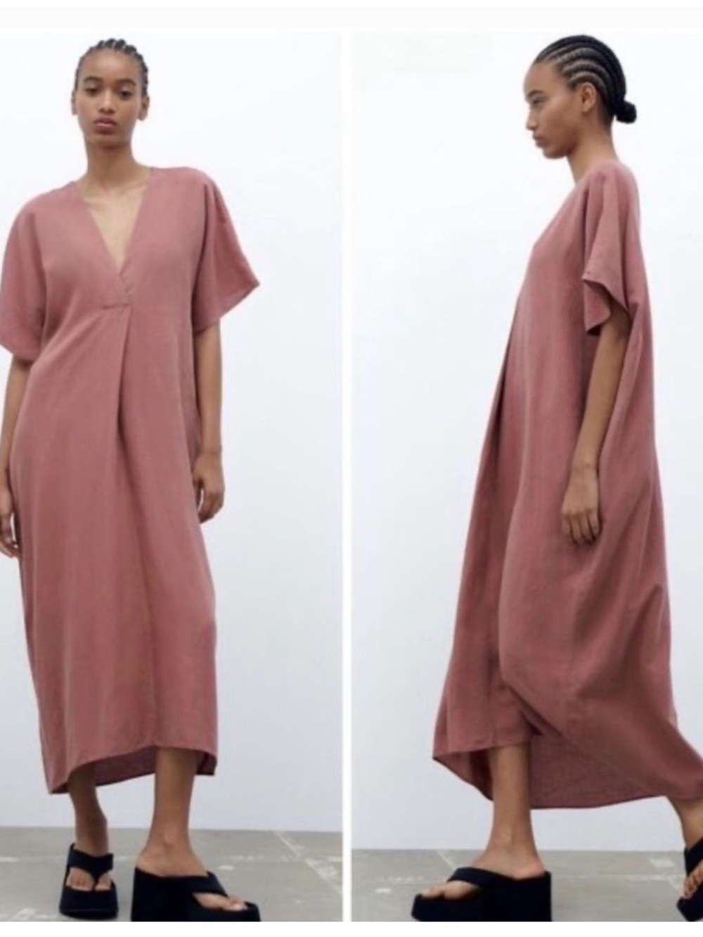 Zara Mauve V-Neck Midi Dress